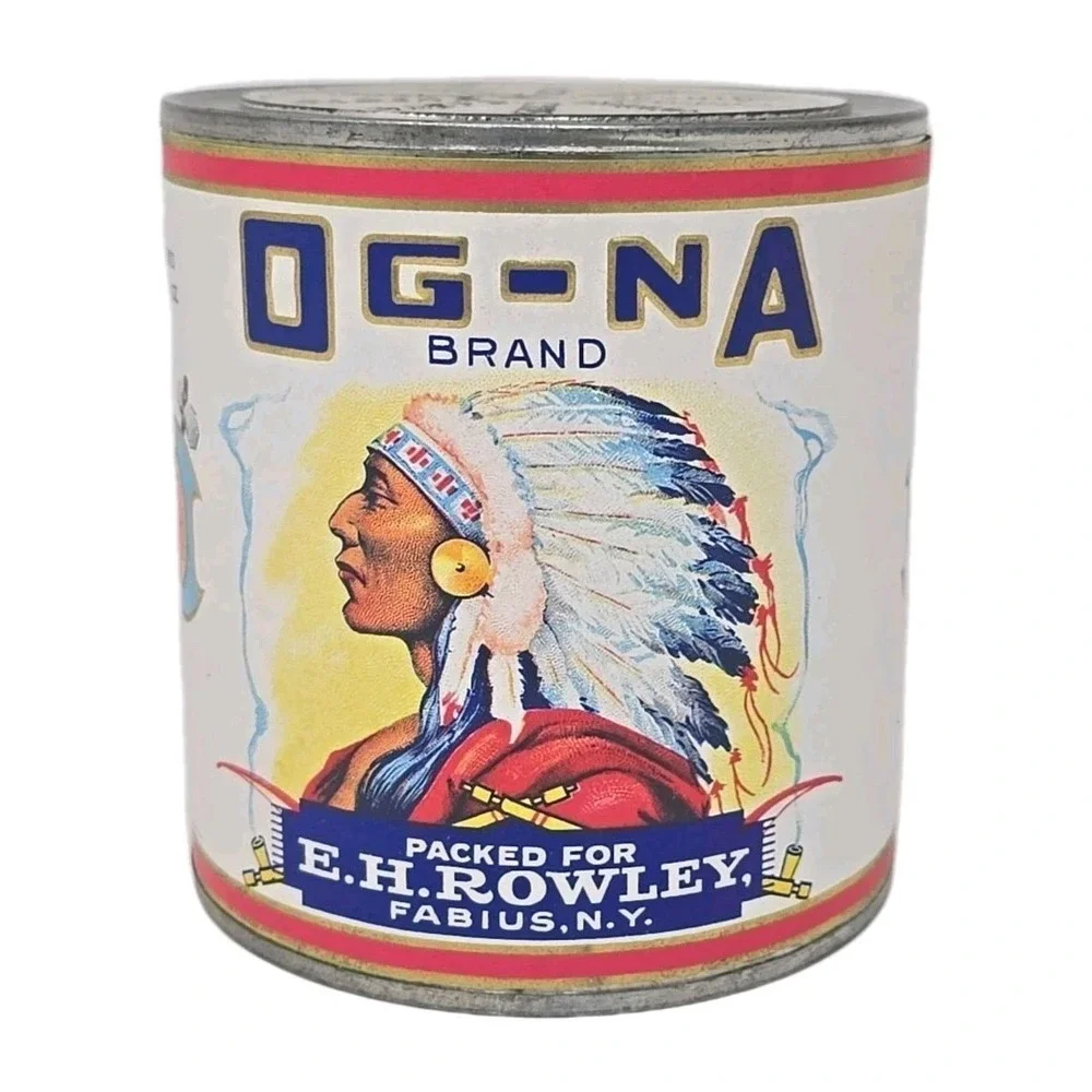 OG-NA Brand Tomato Can E.H. Rowley,‎ Fabius, NY Vintage U285-4